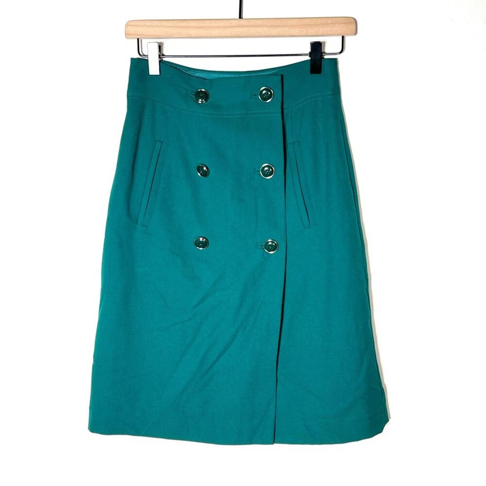 Banana Republic Emerald green 100% wool A line Skirt size 0 B177 - Picture 1 of 4